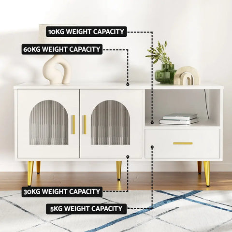 Artiss LED Coffee Table Shelf Drawer Storage White - Chez Guru