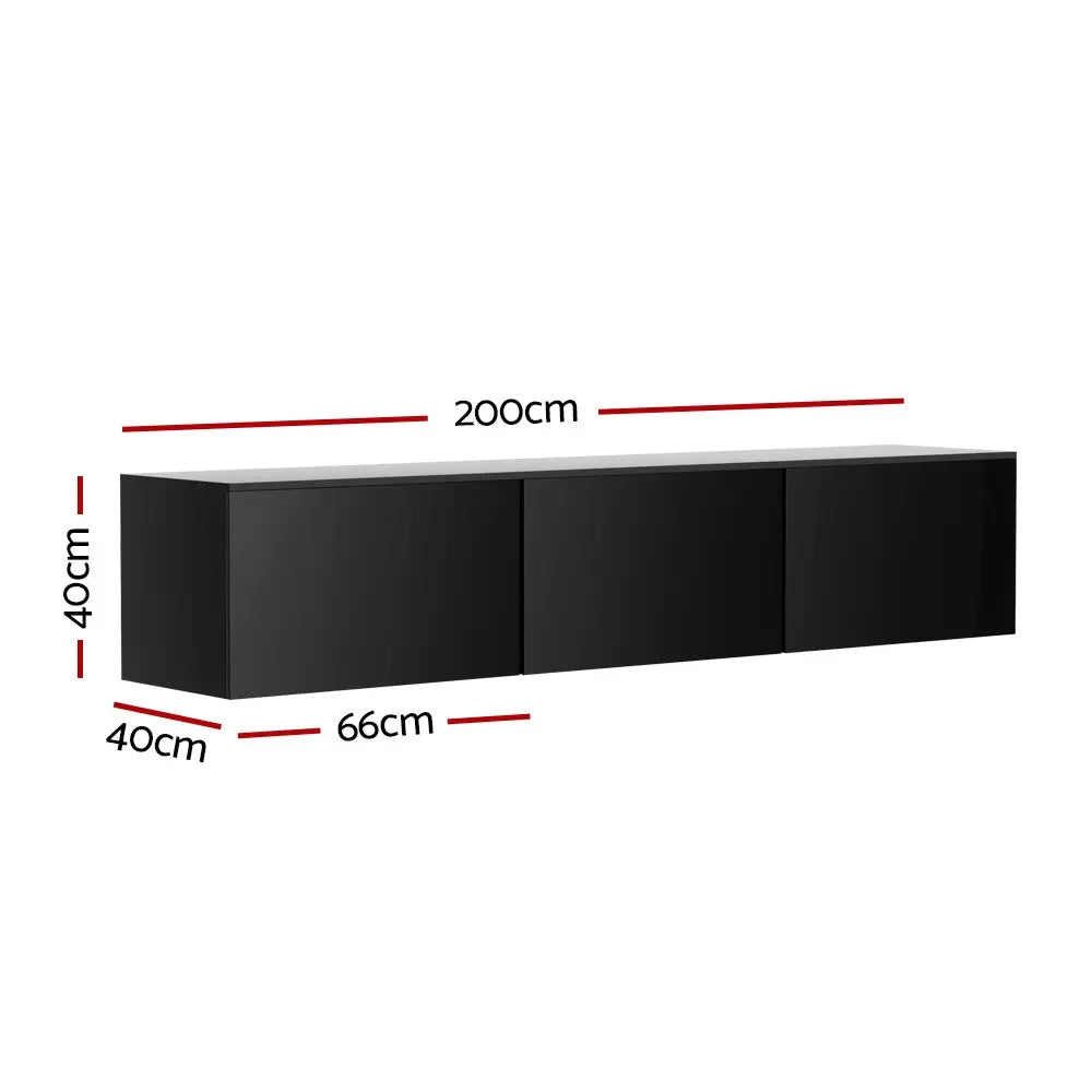 Artiss Floating Entertainment Unit TV Cabinet High Glossy Black 3 Cabinets 200CM - Chez Guru