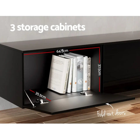 Artiss Floating Entertainment Unit TV Cabinet High Glossy Black 3 Cabinets 200CM - Chez Guru