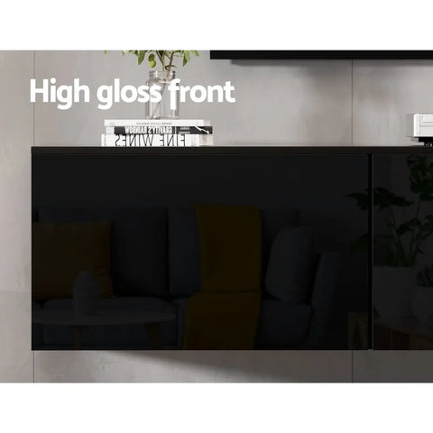 Artiss Floating Entertainment Unit TV Cabinet High Glossy Black 3 Cabinets 200CM - Chez Guru