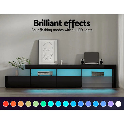 Artiss Entertainment Unit TV Cabinet LED 215cm Black Caya - Chez Guru