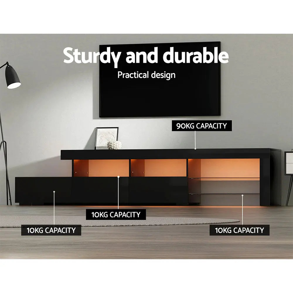 Artiss Entertainment Unit TV Cabinet LED 215cm Black Caya - Chez Guru