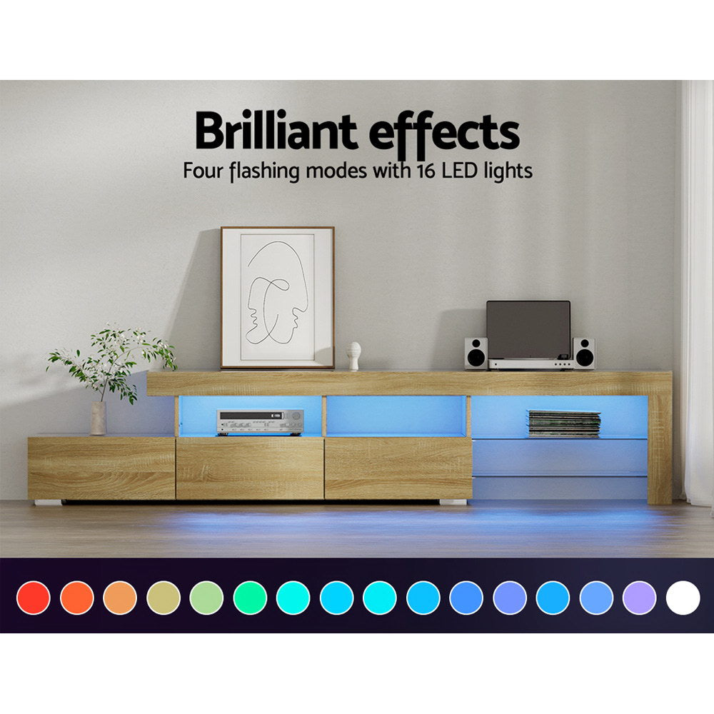 Artiss Entertainment Unit TV Cabinet LED 215cm Pine Caya Chez Guru