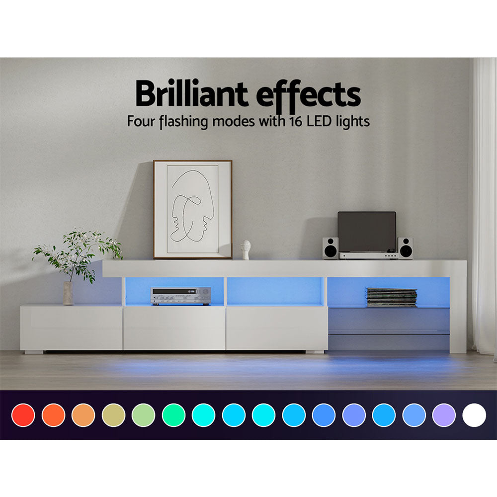Artiss Entertainment Unit TV Cabinet LED 215cm White Caya Chez Guru