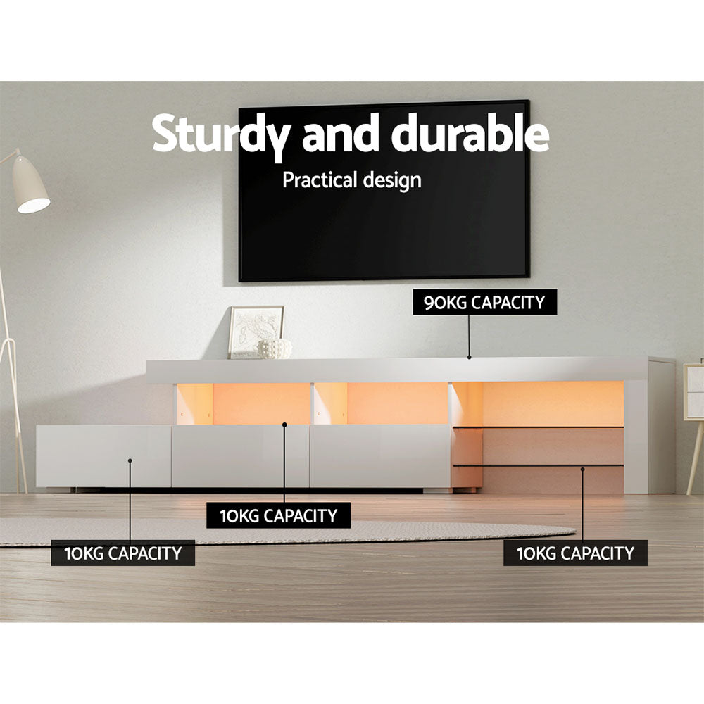 Artiss Entertainment Unit TV Cabinet LED 215cm White Caya Chez Guru