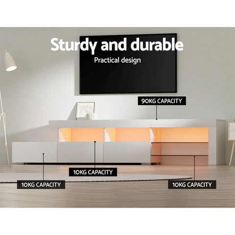 Artiss Entertainment Unit TV Cabinet LED 215cm White Caya Chez Guru