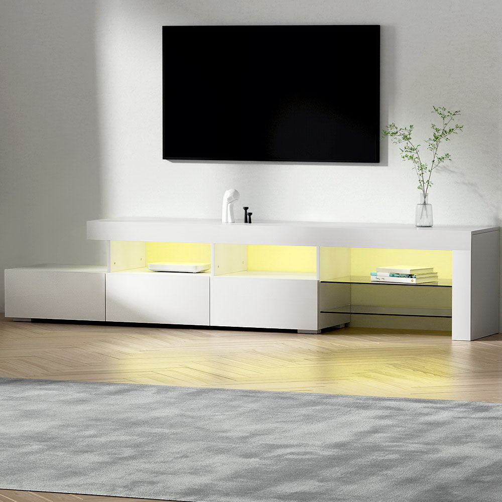 Artiss Entertainment Unit TV Cabinet LED 215cm White Caya Chez Guru