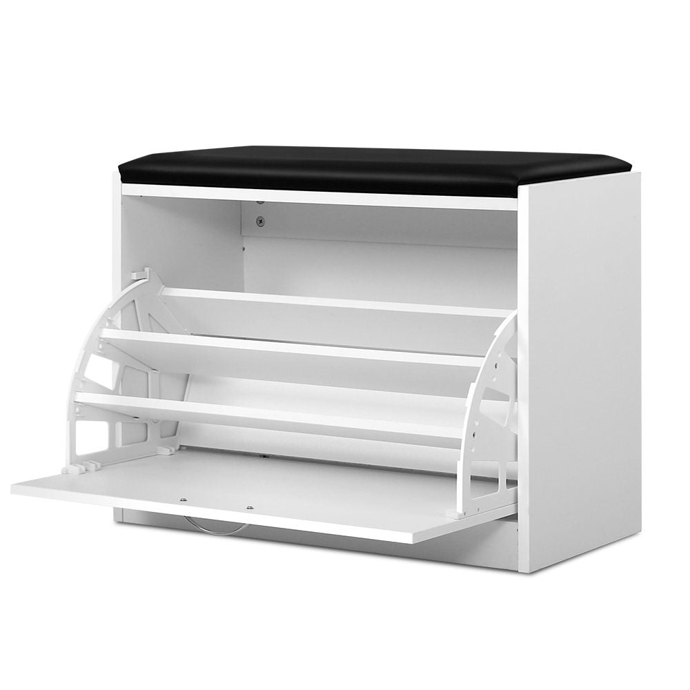 Artiss Shoe Cabinet Bench Shoes Storage Rack Organiser Drawer White 15 Pairs Chez Guru