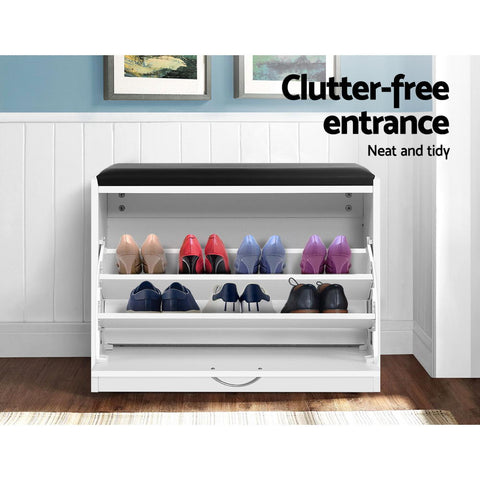 Artiss Shoe Cabinet Bench Shoes Storage Rack Organiser Drawer White 15 Pairs Chez Guru