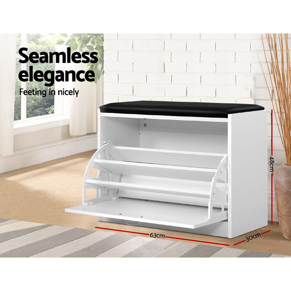 Artiss Shoe Cabinet Bench Shoes Storage Rack Organiser Drawer White 15 Pairs Chez Guru