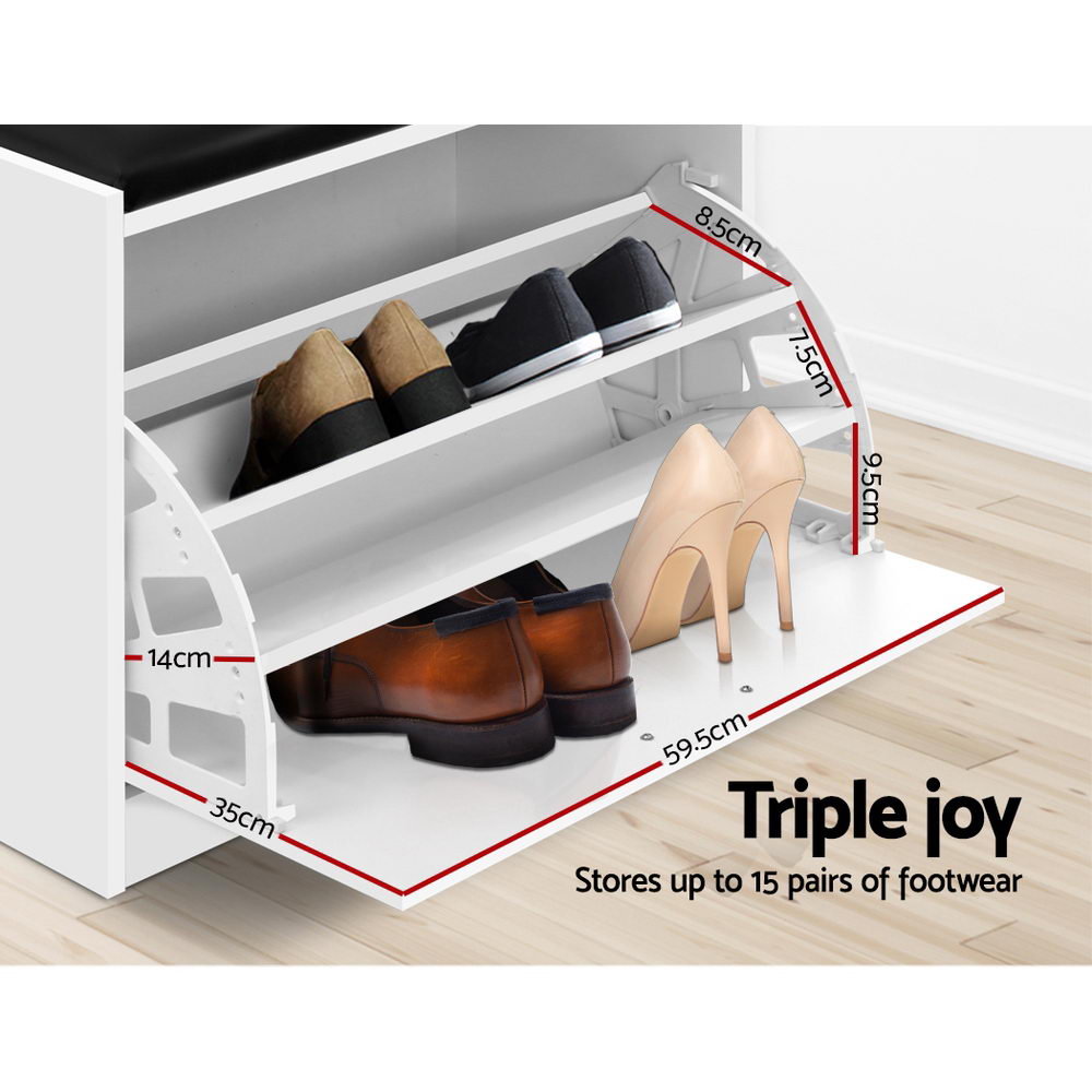 Artiss Shoe Cabinet Bench Shoes Storage Rack Organiser Drawer White 15 Pairs Chez Guru
