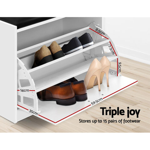 Artiss Shoe Cabinet Bench Shoes Storage Rack Organiser Drawer White 15 Pairs Chez Guru