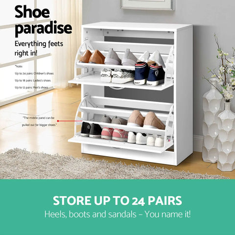 Artiss Shoe Rack Cabinet Adjustable Shelves 24 Pairs White Iris Chez Guru