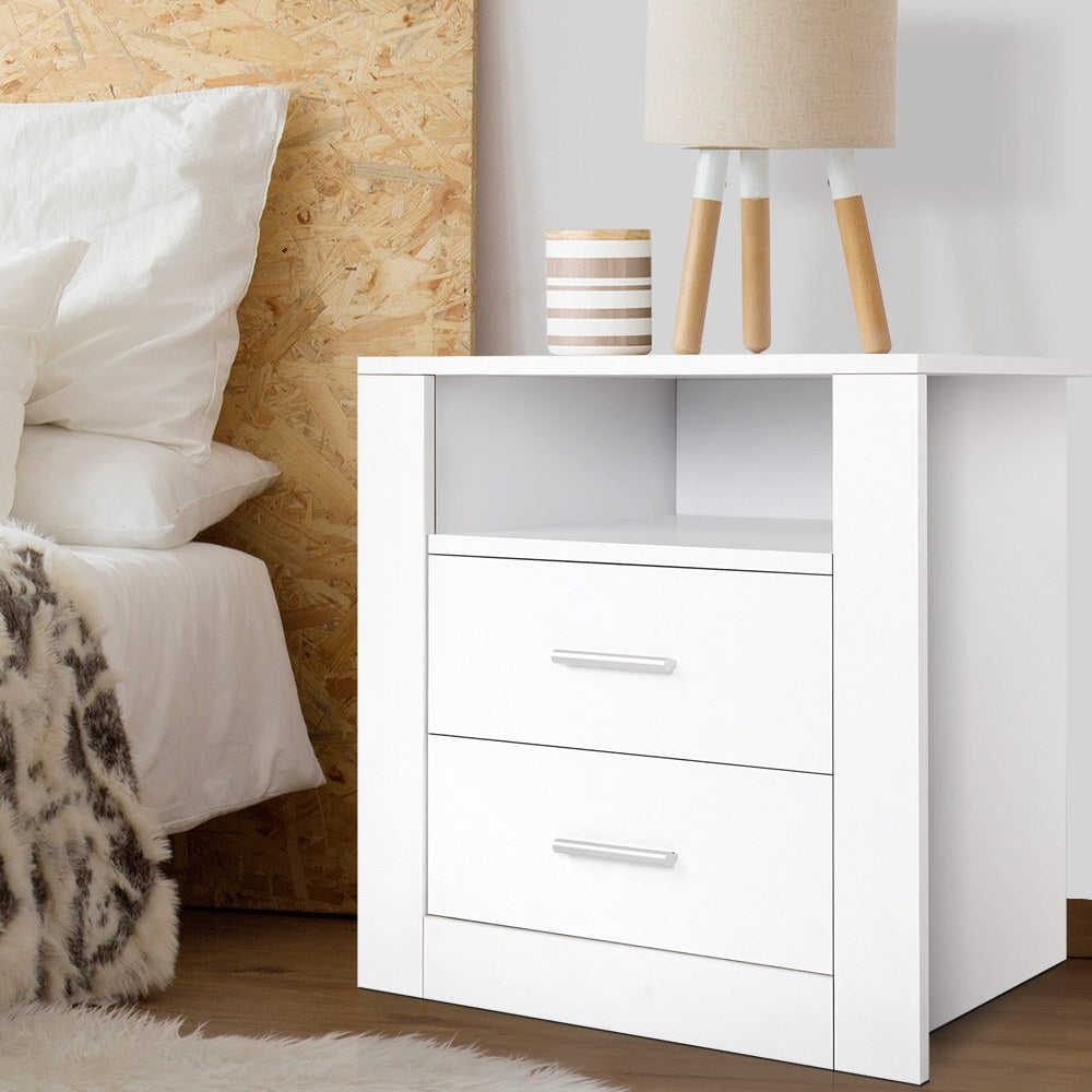 Artiss Bedside Table 2 Drawers with Shelf - TARA White Chez Guru