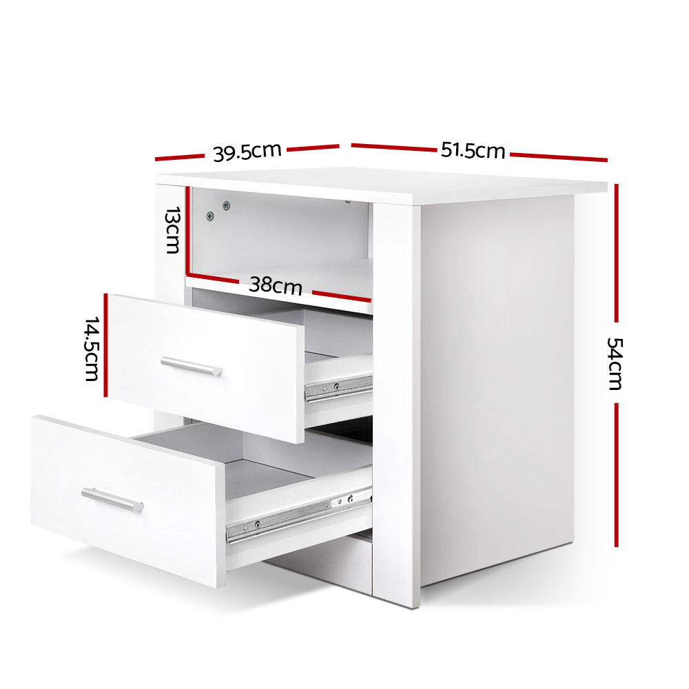 Artiss Bedside Table 2 Drawers with Shelf - TARA White Chez Guru
