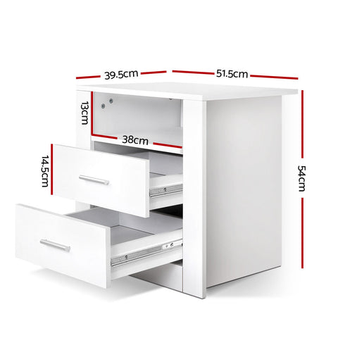 Artiss Bedside Table 2 Drawers with Shelf - TARA White Chez Guru