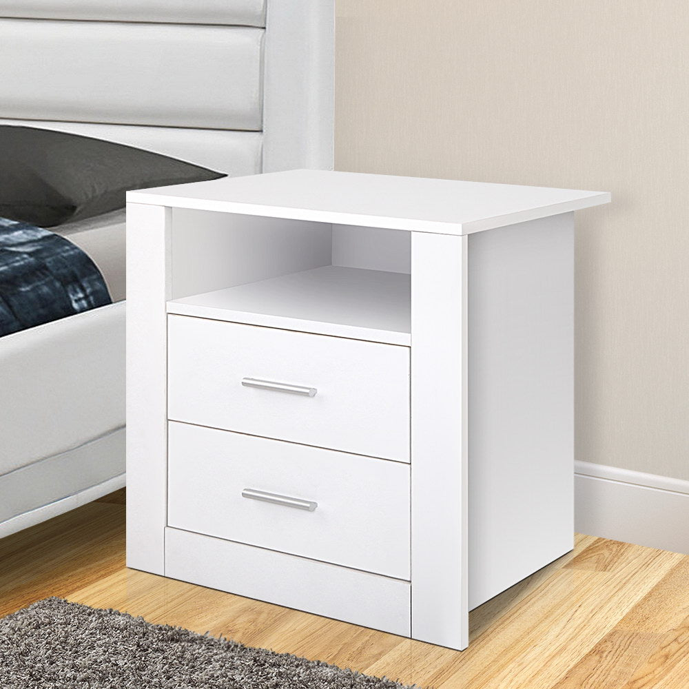 Artiss Bedside Table 2 Drawers with Shelf - TARA White Chez Guru