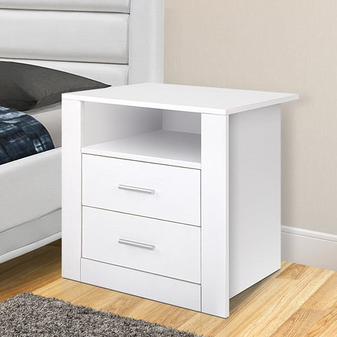 Artiss Bedside Table 2 Drawers with Shelf - TARA White Chez Guru