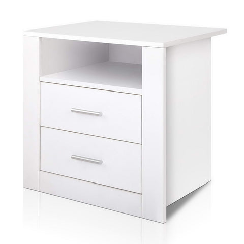 Artiss Bedside Table 2 Drawers with Shelf - TARA White Chez Guru