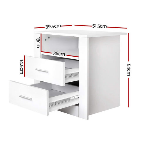 Artiss 2 X Bedside Table 2 Drawers with Shelf - TARA White Chez Guru