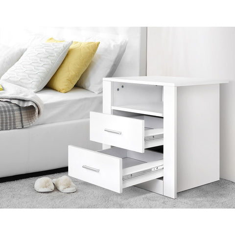 Artiss 2 X Bedside Table 2 Drawers with Shelf - TARA White Chez Guru