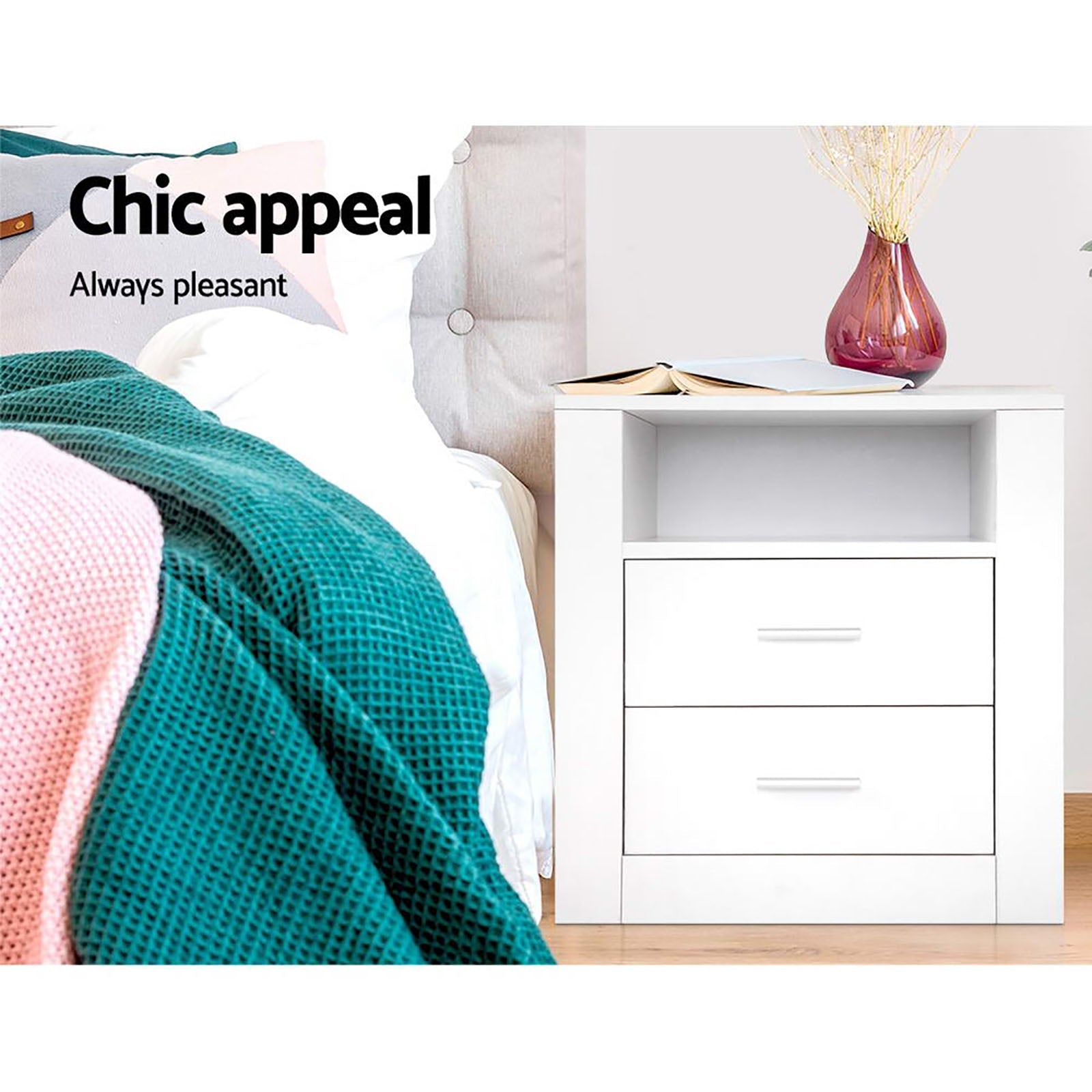 Artiss 2 X Bedside Table 2 Drawers with Shelf - TARA White Chez Guru