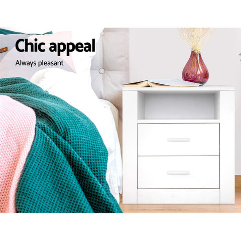 Artiss 2 X Bedside Table 2 Drawers with Shelf - TARA White Chez Guru