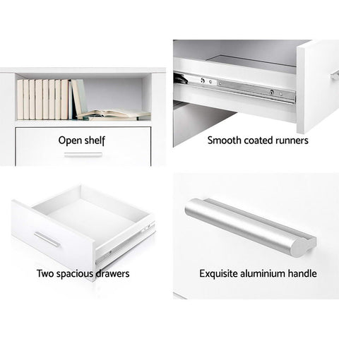 Artiss 2 X Bedside Table 2 Drawers with Shelf - TARA White Chez Guru