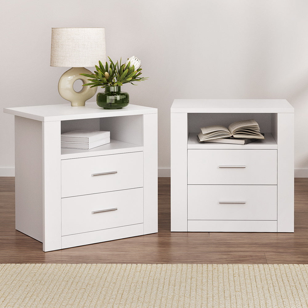 Artiss 2 X Bedside Table 2 Drawers with Shelf - TARA White Chez Guru