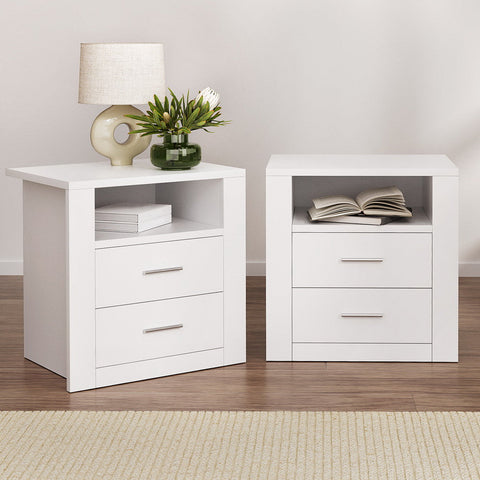 Artiss 2 X Bedside Table 2 Drawers with Shelf - TARA White Chez Guru