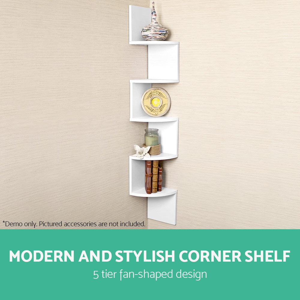Artiss Wall Shelf Corner Floating 5-Tier White Chez Guru