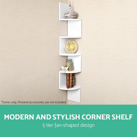 Artiss Wall Shelf Corner Floating 5-Tier White Chez Guru