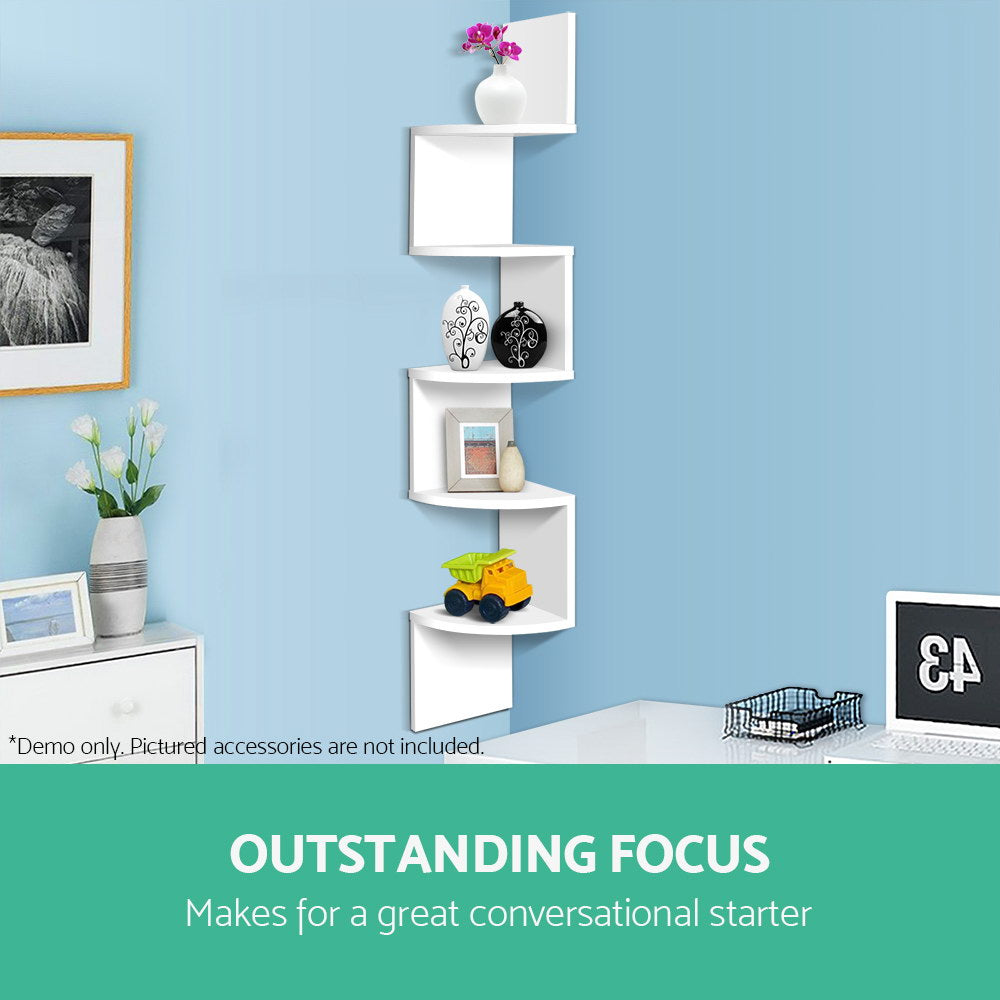Artiss Wall Shelf Corner Floating 5-Tier White Chez Guru