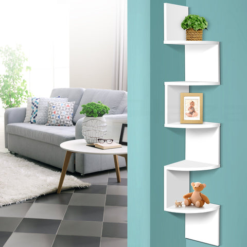 Artiss Wall Shelf Corner Floating 5-Tier White Chez Guru