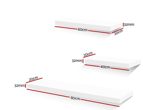 Artiss Floating Wall Shelf Set of 3 White Chez Guru