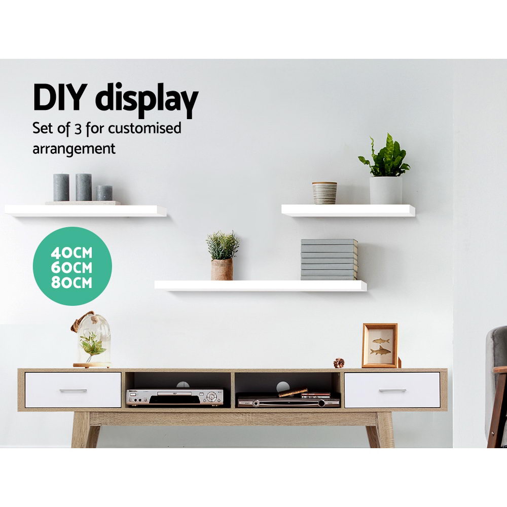 Artiss Floating Wall Shelf Set of 3 White Chez Guru