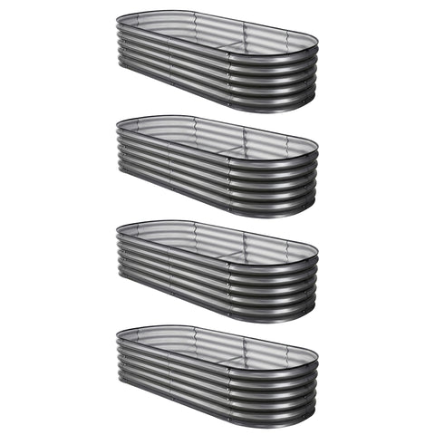 Green Fingers 4 Pcs Raised Garden Bed Kit Oval Galvanized Steel Planter Boxes 160x80x42cm, Heavy Duty Metal Elevated Garden Bed for Vegetables Flowers Herbs, with Safety Edging, Gloves & Pegs Included