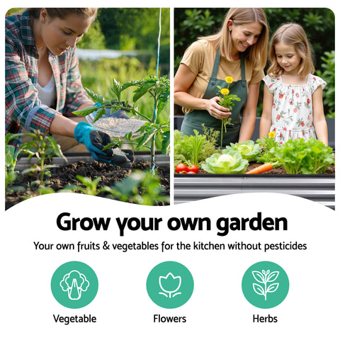 Green Fingers 3 Pcs Raised Garden Bed Kit Oval Galvanized Steel Planter Boxes 320x80x42cm, Heavy Duty Metal Elevated Garden Bed for Vegetables Flowers Herbs, with Safety Edging, Gloves & Pegs Included