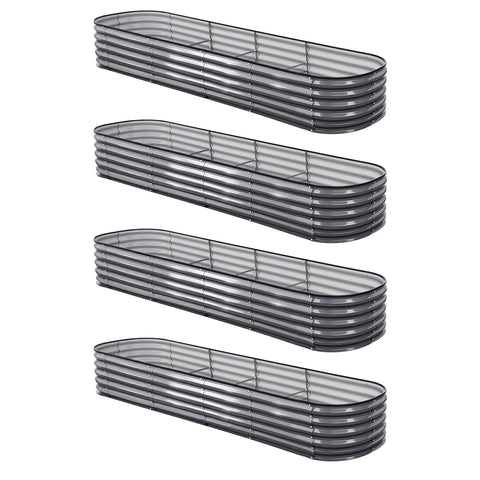 Green Fingers 4 Pcs Raised Garden Bed Kit Oval Galvanized Steel Planter Boxes 320x80x42cm, Heavy Duty Metal Elevated Garden Bed for Vegetables Flowers Herbs, with Safety Edging, Gloves & Pegs Included