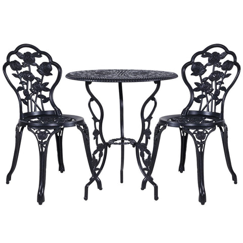 Gardeon 3PC Outdoor Setting Bistro Set Chairs Table Cast Aluminum Rose Black Chez Guru