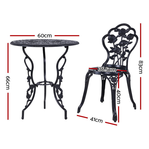 Gardeon 3PC Outdoor Setting Bistro Set Chairs Table Cast Aluminum Rose Black Chez Guru