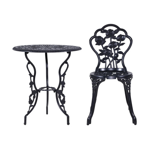 Gardeon 3PC Outdoor Setting Bistro Set Chairs Table Cast Aluminum Rose Black Chez Guru
