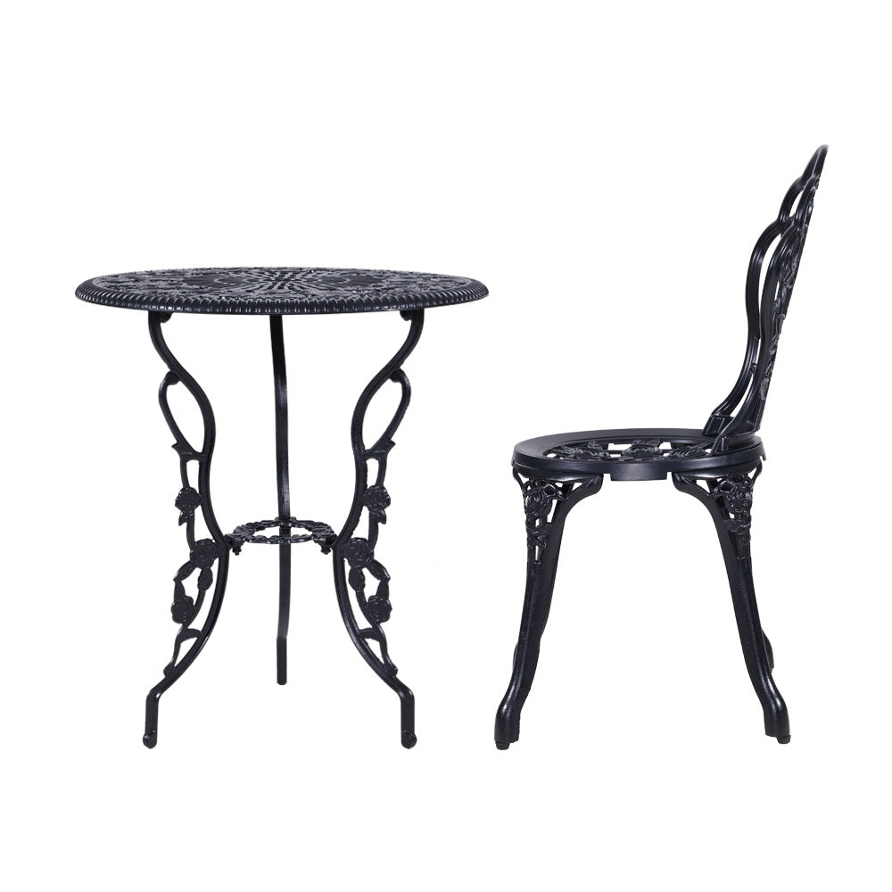 Gardeon 3PC Outdoor Setting Bistro Set Chairs Table Cast Aluminum Rose Black Chez Guru