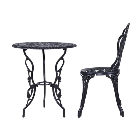 Gardeon 3PC Outdoor Setting Bistro Set Chairs Table Cast Aluminum Rose Black Chez Guru