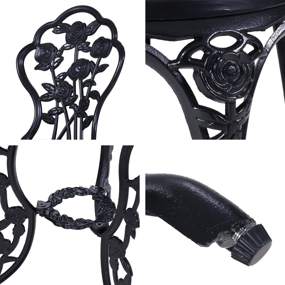 Gardeon 3PC Outdoor Setting Bistro Set Chairs Table Cast Aluminum Rose Black Chez Guru