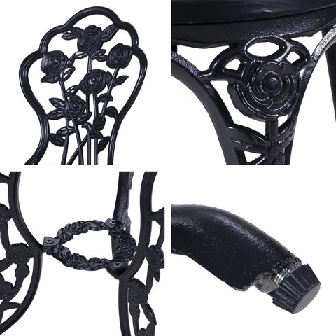 Gardeon 3PC Outdoor Setting Bistro Set Chairs Table Cast Aluminum Rose Black Chez Guru