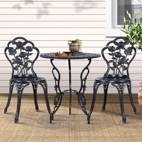 Gardeon 3PC Outdoor Setting Bistro Set Chairs Table Cast Aluminum Rose Black Chez Guru