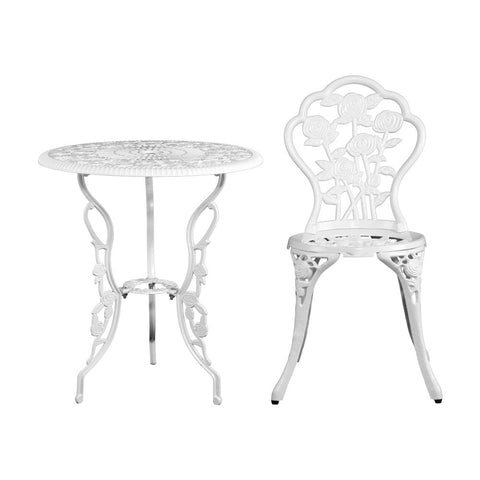 Gardeon 3PC Outdoor Setting Bistro Set Chairs Table Cast Aluminum Patio Furniture Rose White Chez Guru