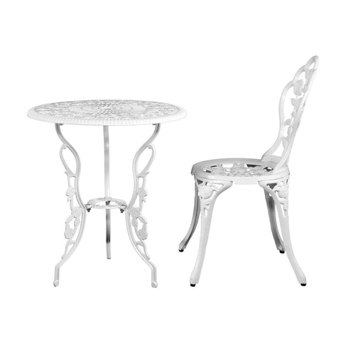 Gardeon 3PC Outdoor Setting Bistro Set Chairs Table Cast Aluminum Patio Furniture Rose White Chez Guru