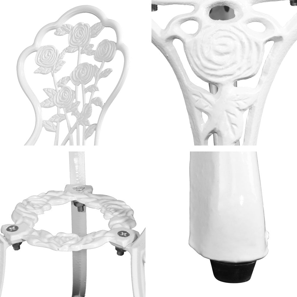 Gardeon 3PC Outdoor Setting Bistro Set Chairs Table Cast Aluminum Patio Furniture Rose White Chez Guru